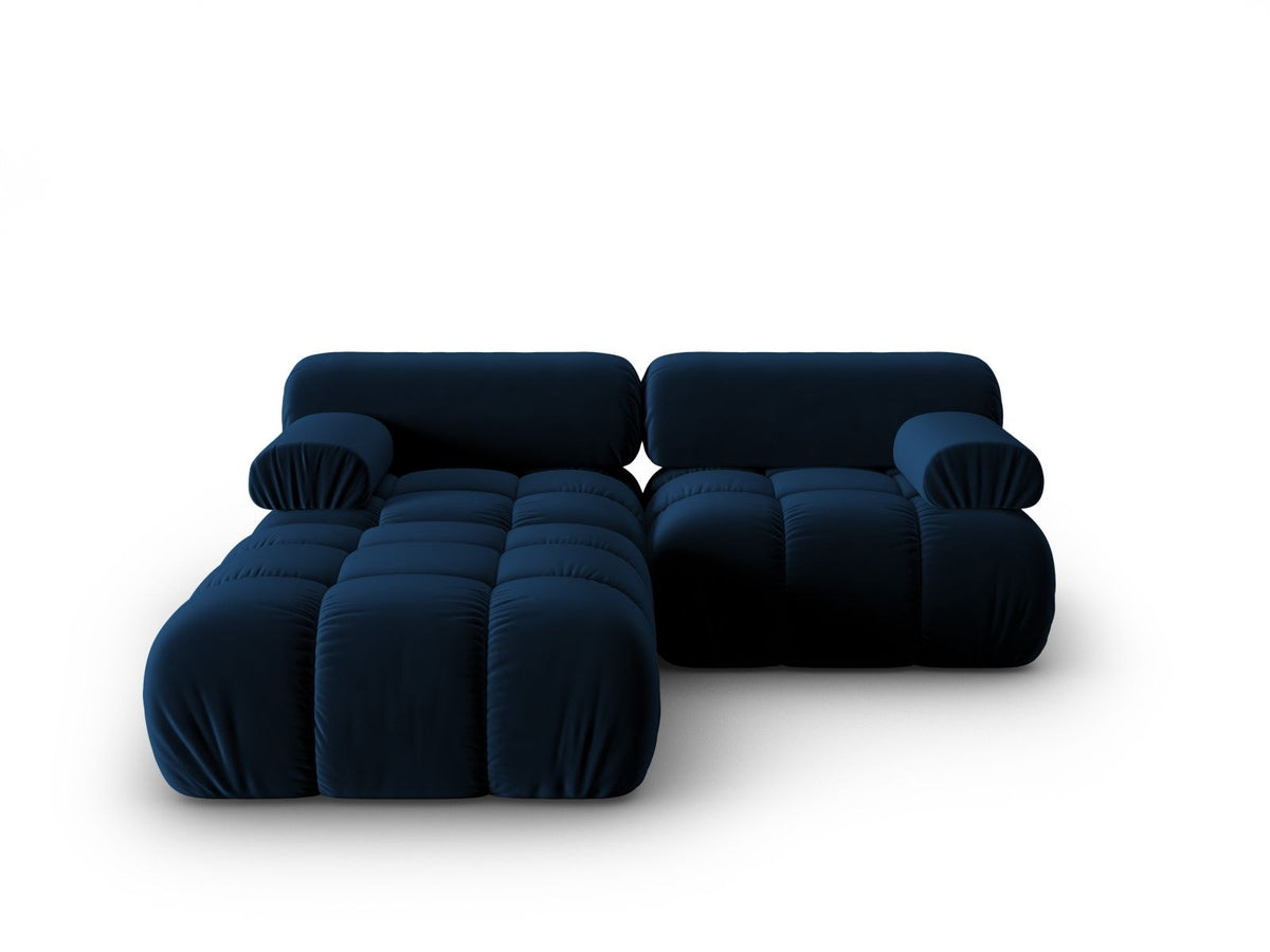 Modulares 3-Sitzer Sofa mit Samtbezug, Massivholzrahmen und schwarzen Kunststoffbeinen, Récamiere-Element, Grösse 188x188x70cm.