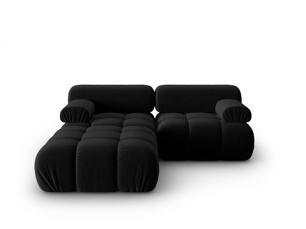 Modulares 3-Sitzer Sofa mit Samtbezug, Massivholzrahmen und schwarzen Kunststoffbeinen, Récamiere-Element, Grösse 188x188x70cm.