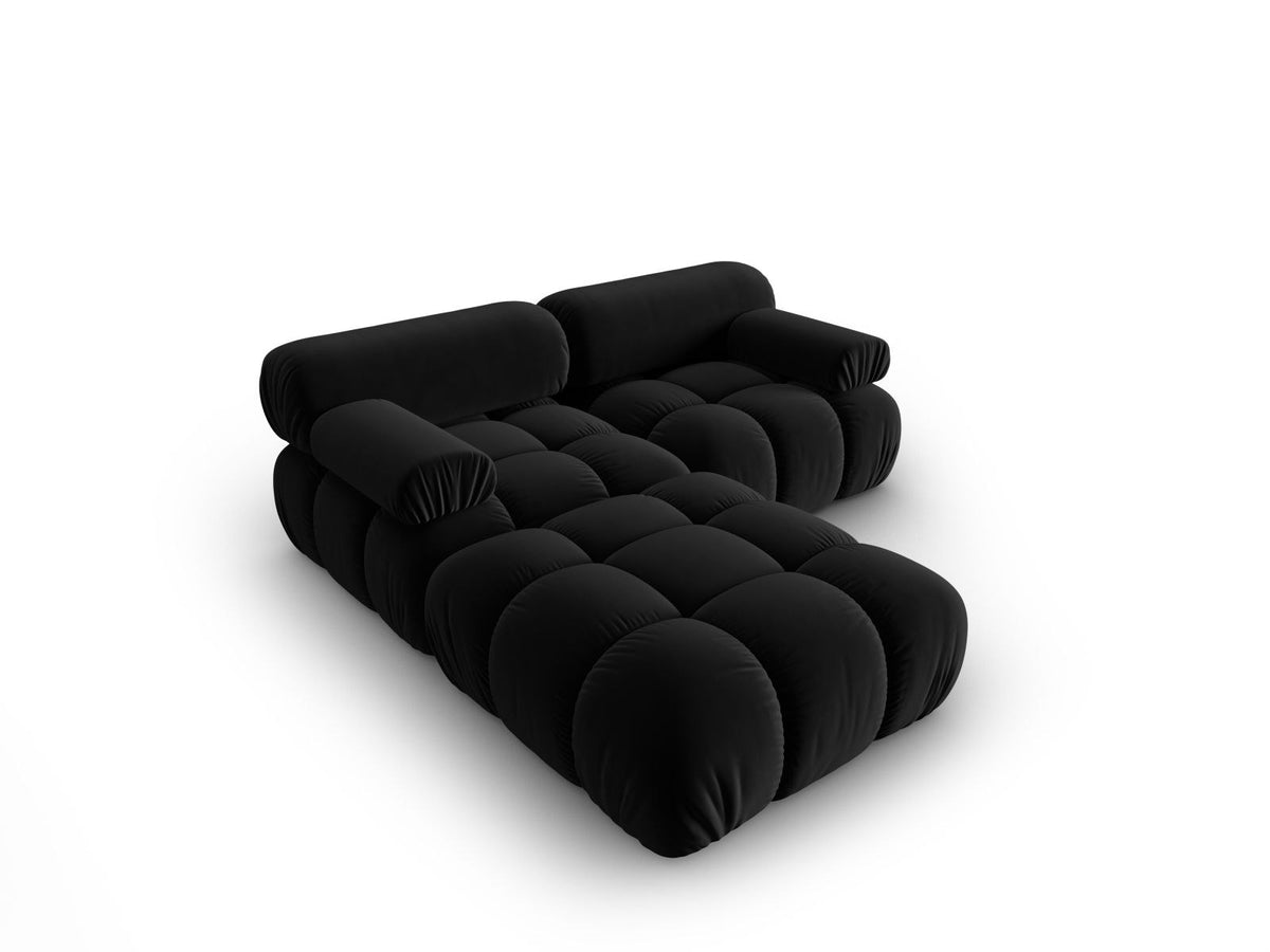Modulares 3-Sitzer Sofa mit Samtbezug, Massivholzrahmen und schwarzen Kunststoffbeinen, Récamiere-Element, Grösse 188x188x70cm.