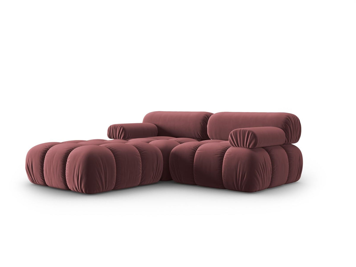 Modulares 3-Sitzer Sofa mit Samtbezug, Massivholzrahmen und schwarzen Kunststoffbeinen, Récamiere-Element, Grösse 188x188x70cm.
