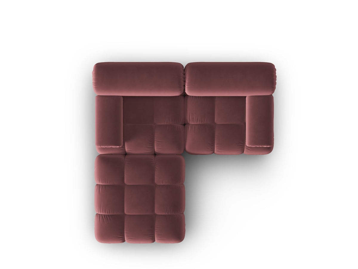 Modulares 3-Sitzer Sofa mit Samtbezug, Massivholzrahmen und schwarzen Kunststoffbeinen, Récamiere-Element, Grösse 188x188x70cm.