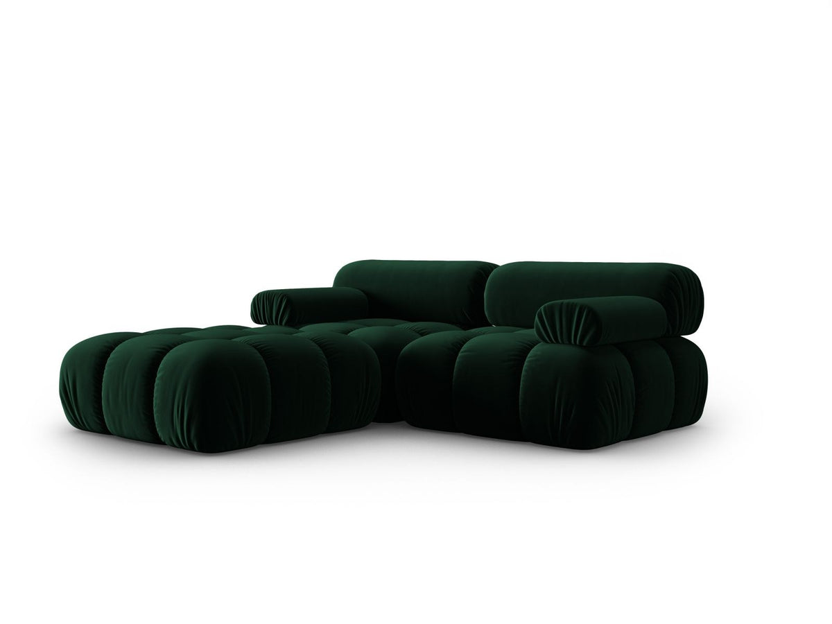 Modulares 3-Sitzer Sofa mit Samtbezug, Massivholzrahmen und schwarzen Kunststoffbeinen, Récamiere-Element, Grösse 188x188x70cm.