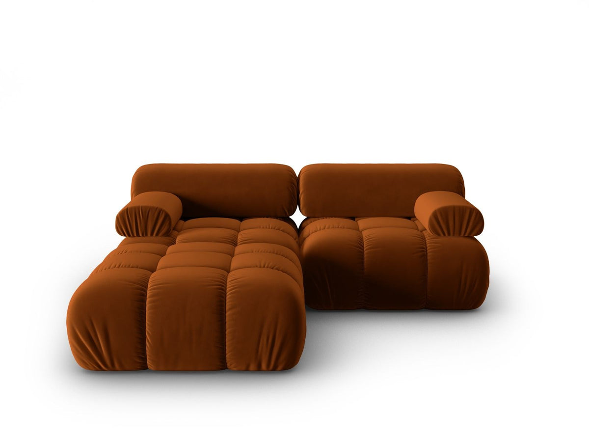 Modulares 3-Sitzer Sofa mit Samtbezug, Massivholzrahmen und schwarzen Kunststoffbeinen, Récamiere-Element, Grösse 188x188x70cm.