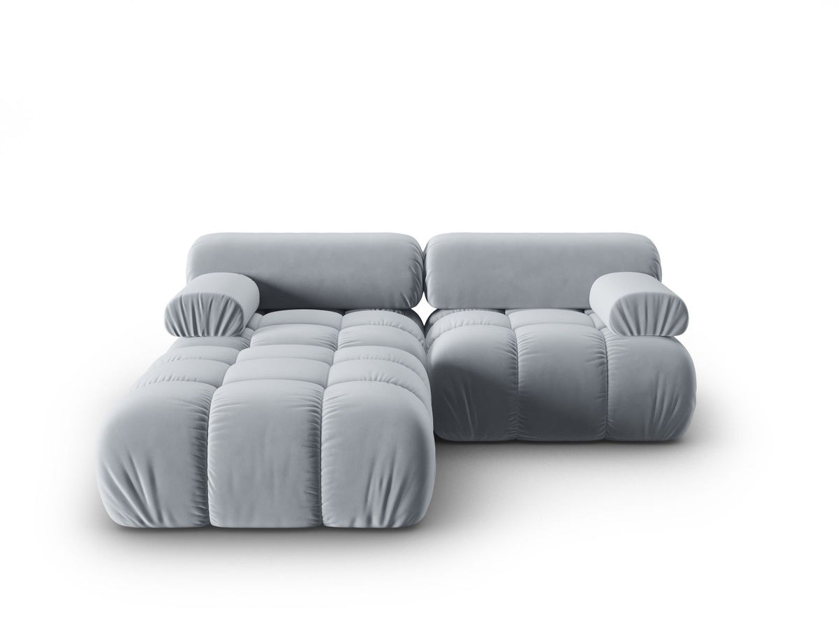 Modulares 3-Sitzer Sofa mit Samtbezug, Massivholzrahmen und schwarzen Kunststoffbeinen, Récamiere-Element, Grösse 188x188x70cm.