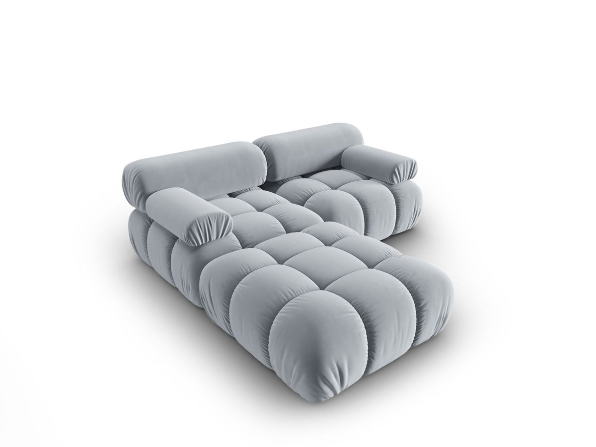 Modulares 3-Sitzer Sofa mit Samtbezug, Massivholzrahmen und schwarzen Kunststoffbeinen, Récamiere-Element, Grösse 188x188x70cm.