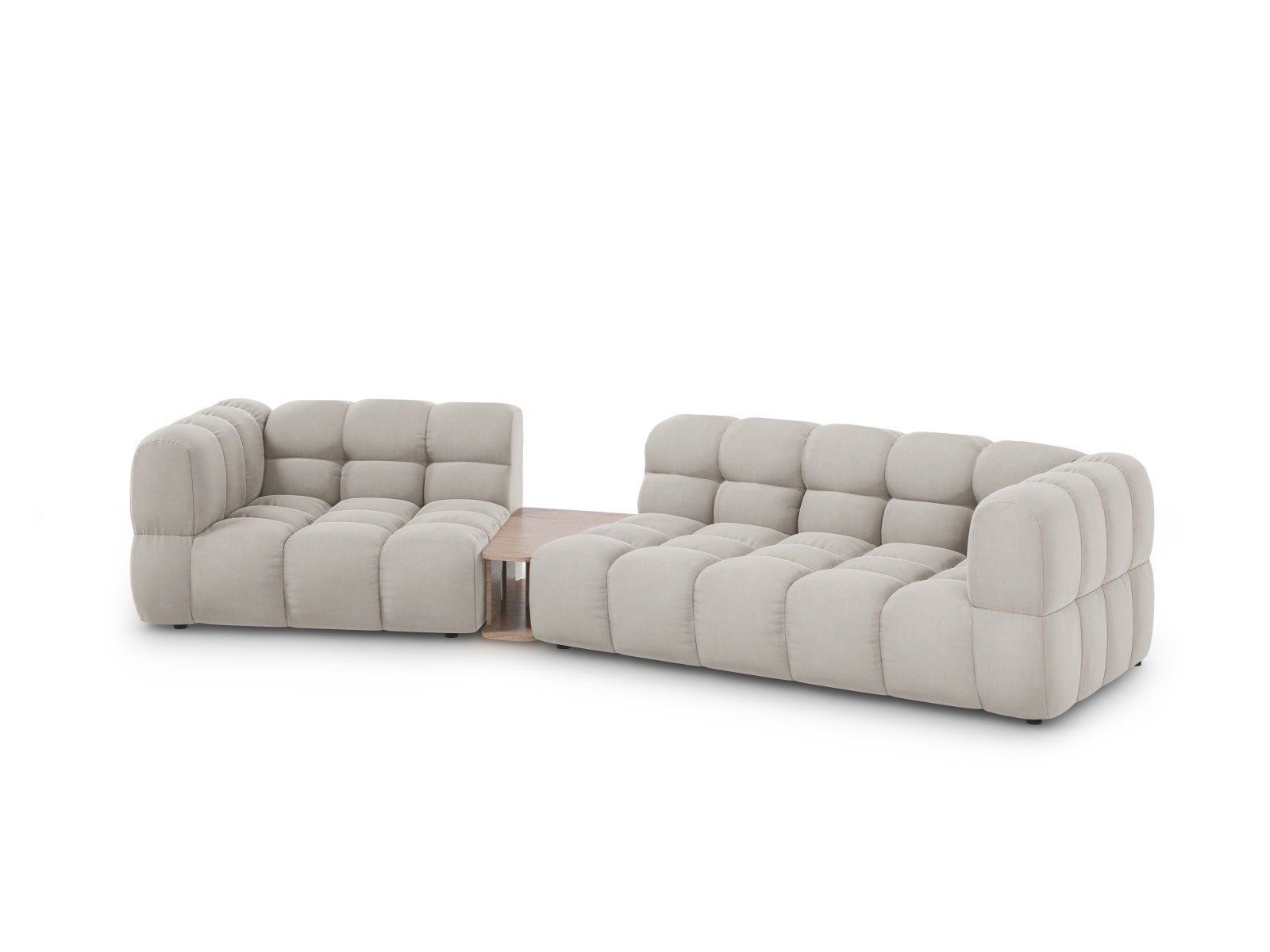 Elegantes Sky Velour Sofa in Light Beige, 3-Sitzer, linksseitig, ideal für moderne Wohnräume, präsentiert von Cosmopolitan Design.