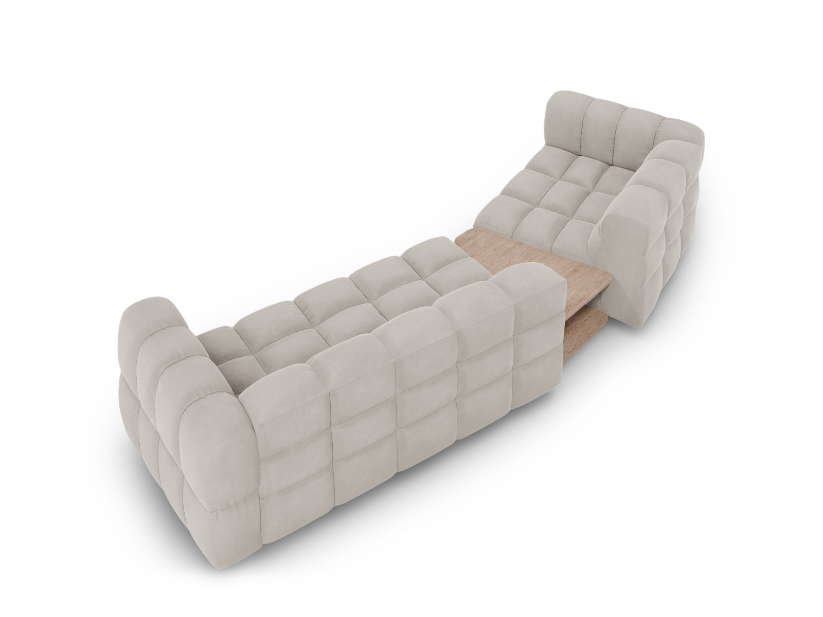 Elegantes 3-Sitzer Sofa in weichem Sky Velour, linksseitig, ideal für moderne Wohnräume, entworfen von Cosmopolitan Design.