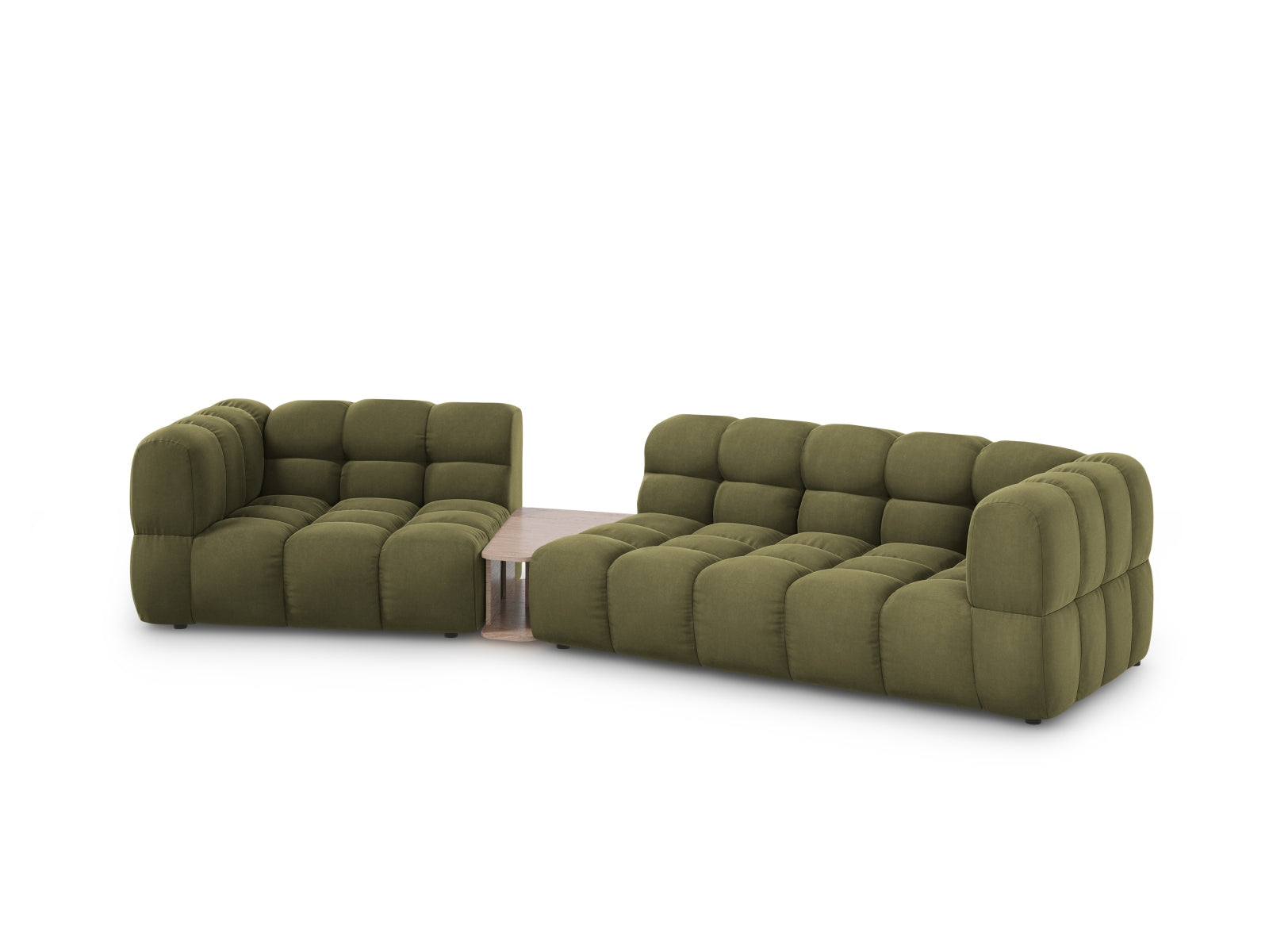 Elegantes modulares Sofa in hellem Velours, 3-Sitzer, linksseitig, 148 cm, ideal für stilvolle Wohnräume, von Cosmopolitan Design.
