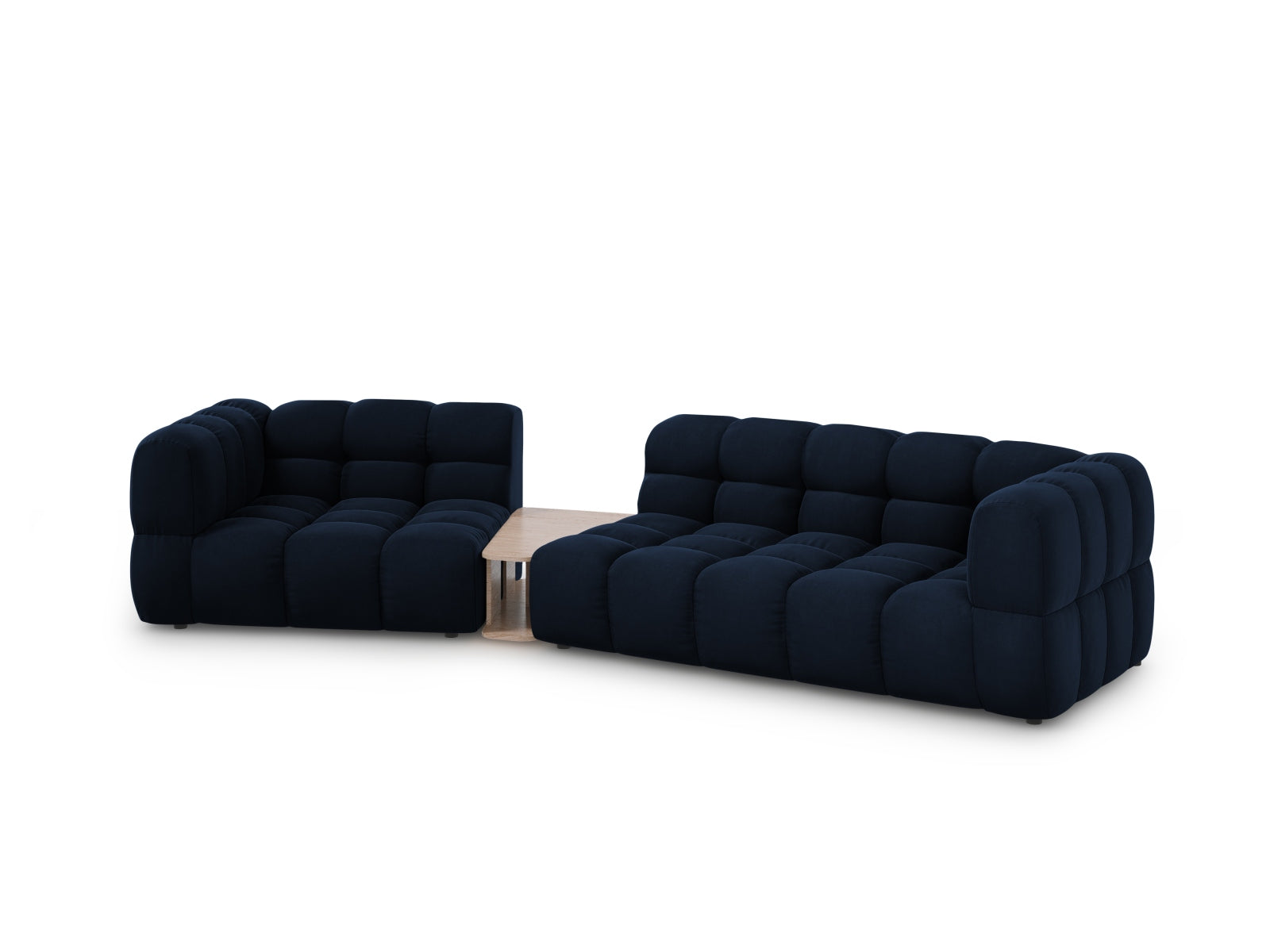 Elegantes Sky Velour Sofa in Royal Blue, 3-Sitzer, linksseitig, 148 cm, ideal für stilvolle Wohnräume, von Cosmopolitan Design.