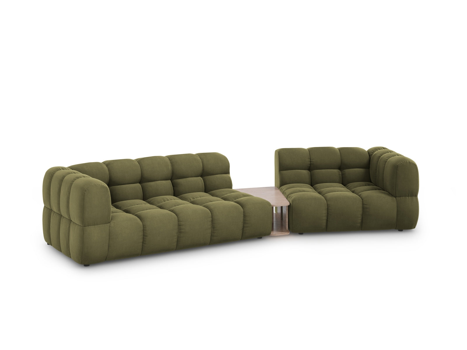 Elegantes Sky Velour Sofa in sanftem Hellgrün, 3-Sitzer, modulare Bauweise, ideal für stilvolle Wohnräume, präsentiert von Cosmopolitan Design.