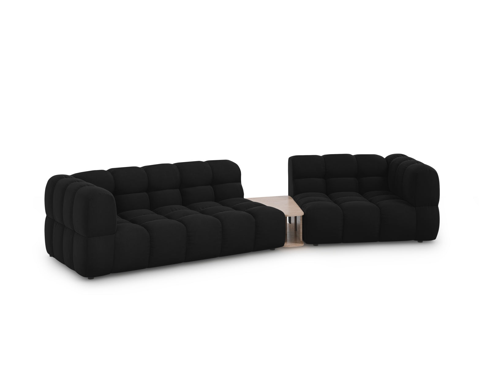 Elegantes Sky Velour Sofa in Schwarz, 3-Sitzer, 148 cm, modulares Design für stilvolle Wohnräume, erhältlich bei KAQTU Design AG.