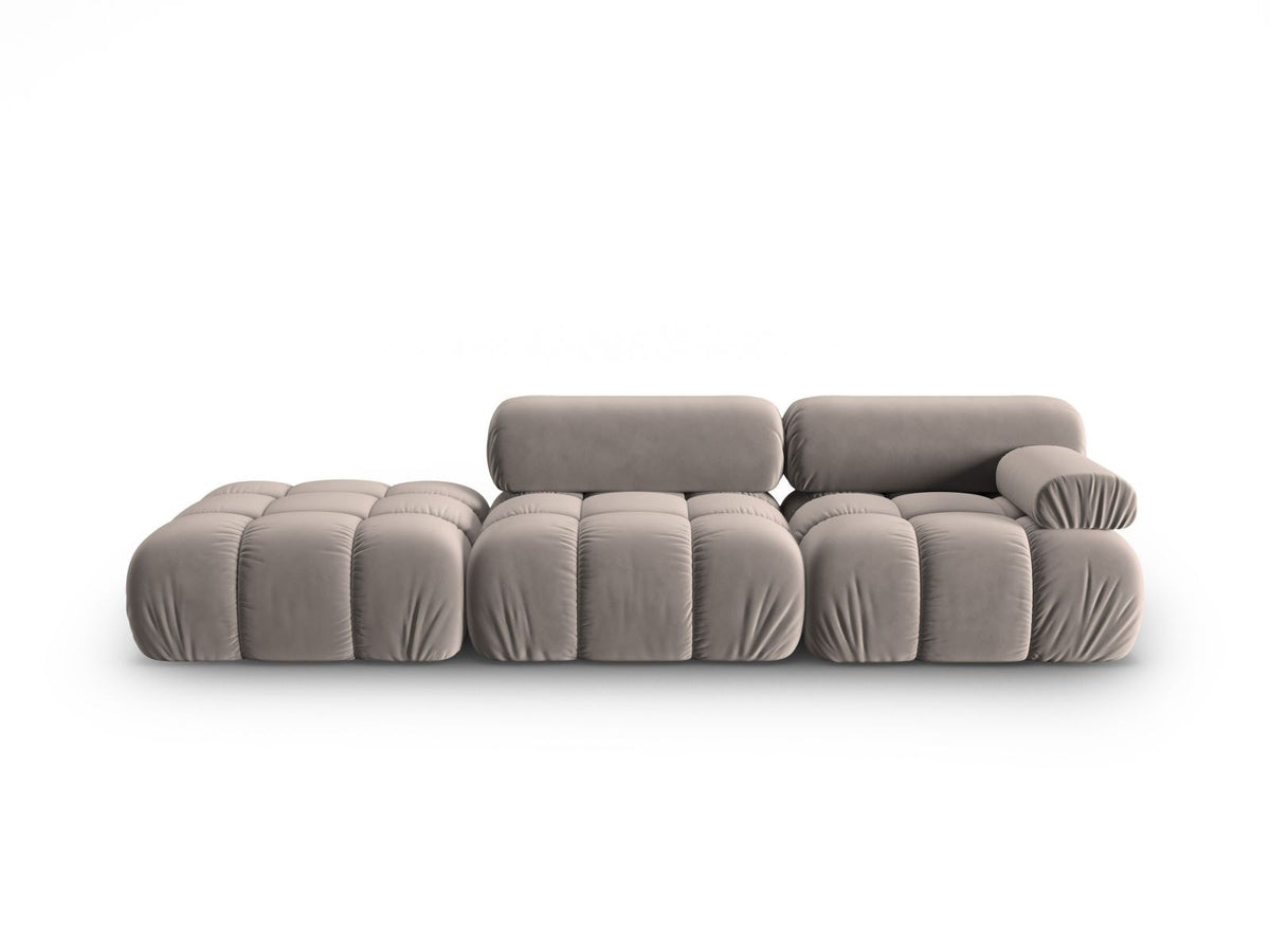 Cortina Samt-Modulsofa links 4-Sitzer 94cm von Cosmopolitan Design in Pink-Bluvel mit Massivholzrahmen und schwarzen Kunststoffbeinen.