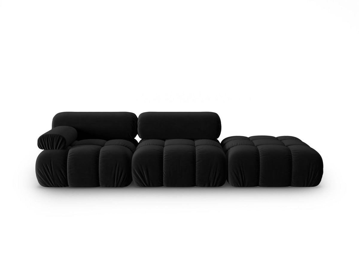 Cortina Samt-Modulsofa 4-Sitzer in Pink mit Massivholzrahmen und schwarzen Kunststoffbeinen, modular aufgebaut, rechte Ausführung.