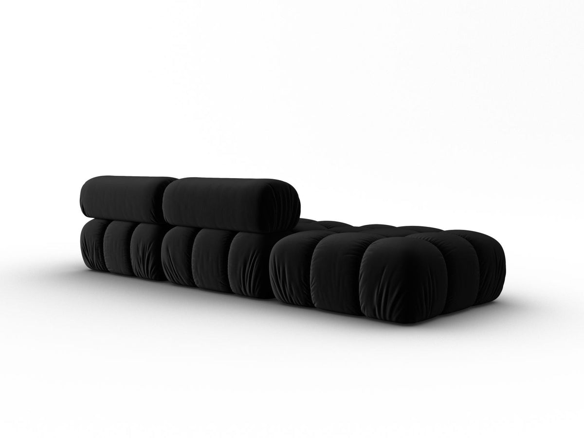 Cortina Samt-Modulsofa 4-Sitzer in Pink mit Massivholzrahmen und schwarzen Kunststoffbeinen, modular aufgebaut, rechte Ausführung.