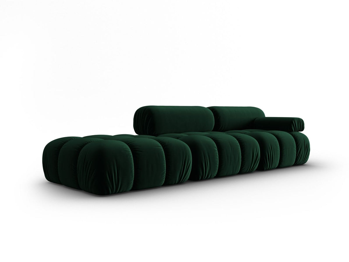 Cortina Samt-Modulsofa 4-Sitzer in Pink mit Massivholzrahmen und schwarzen Kunststoffbeinen, modular aufgebaut, rechte Ausführung.