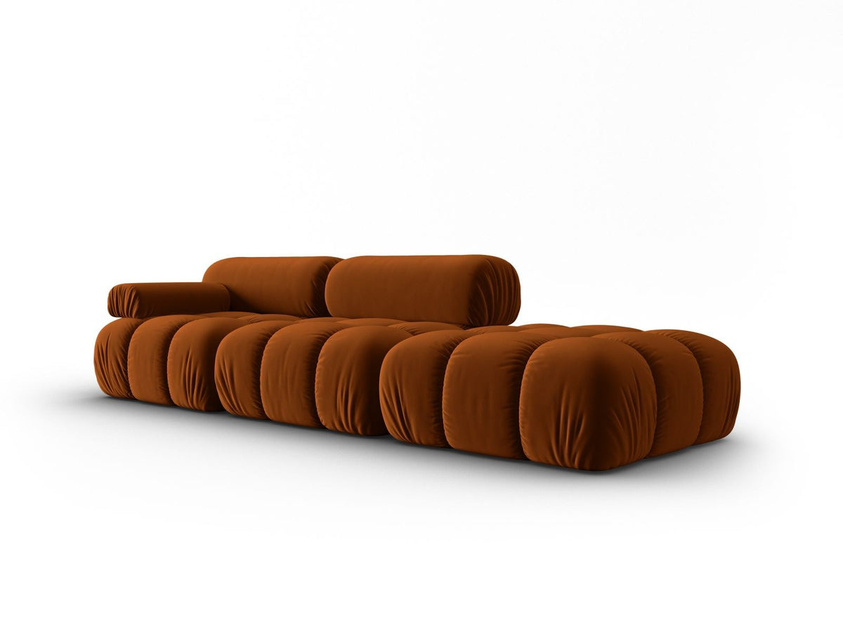 Cortina Samt-Modulsofa 4-Sitzer in Pink mit Massivholzrahmen und schwarzen Kunststoffbeinen, modular aufgebaut, rechte Ausführung.