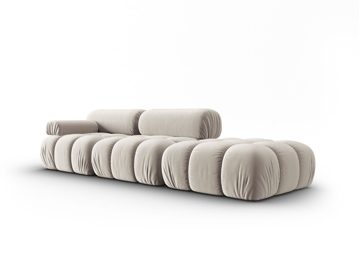 Cortina Samt-Modulsofa 4-Sitzer in Pink mit Massivholzrahmen und schwarzen Kunststoffbeinen, modular aufgebaut, rechte Ausführung.