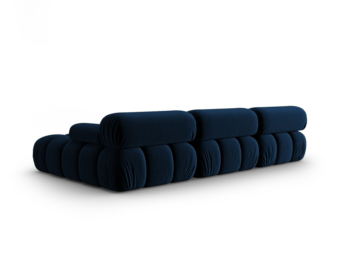 Cortina Samt-Modul-Ecksofa rechts in Pink-Bluvel, moderne Sitzlandschaft mit Récamiere und schwarzen Kunststoffbeinen.