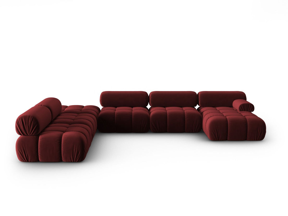 Cortina Modul-Ecksofa links von Cosmopolitan Design in Pink-Bluvel-Samt, 7-Sitzer, Panorama-Form mit Récamiere, schwarze Kunststoffbeine.