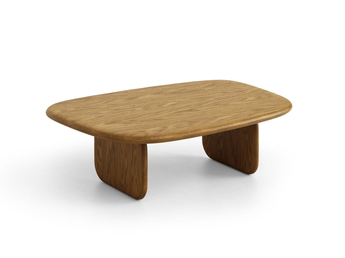 Rechteckiger Couchtisch Sora mit Eichenfurnier in Black Oak-Wood, Holzbeine, gebürstete und lackierte Oberfläche, moderne Form.