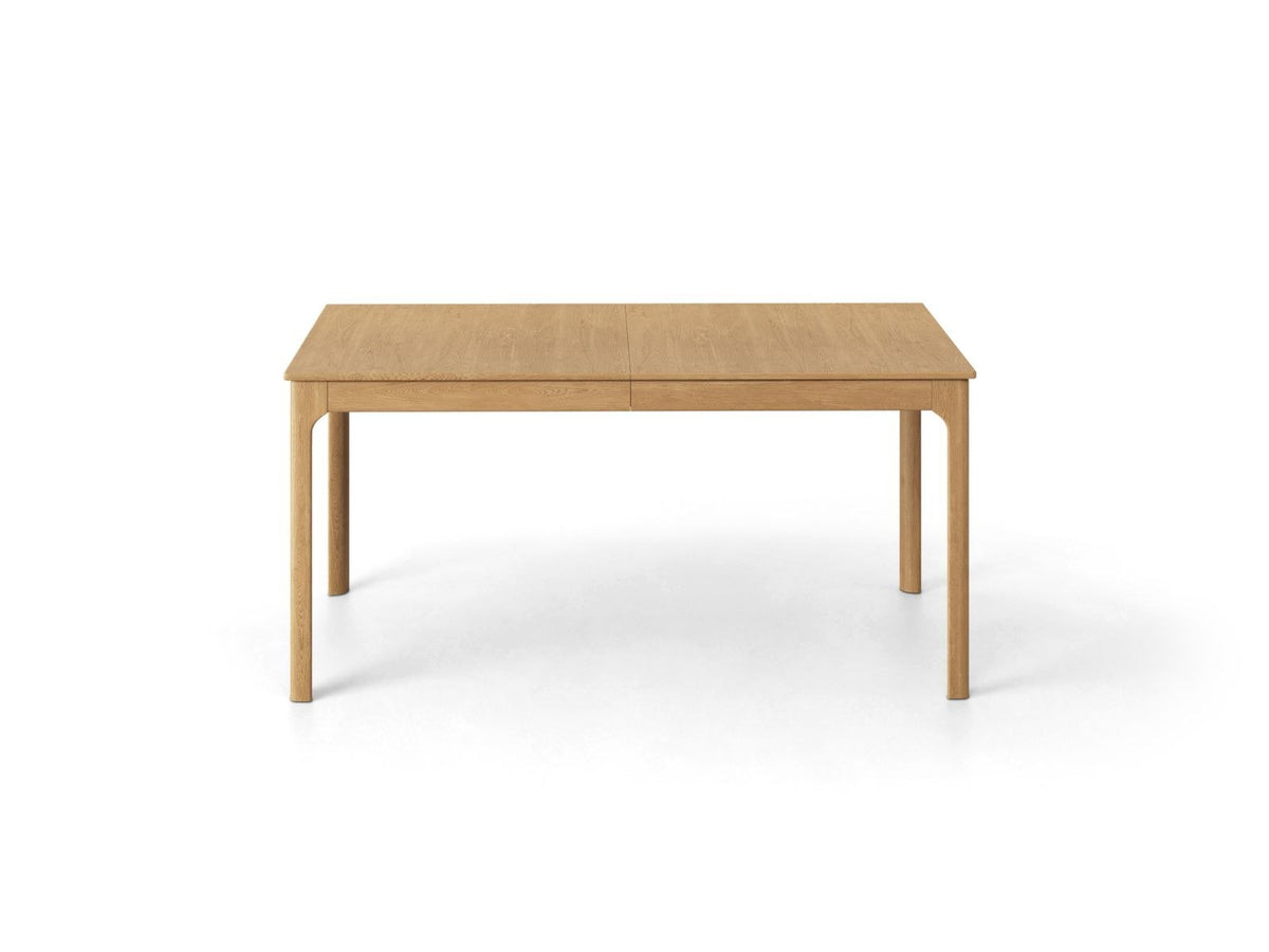 Ausziehbarer Esstisch Dinan mit Tischplatte aus Eichenfurnier und Beinen aus Eichenholz, Farbton Natural Oak Veneer-Wood, rechteckige Form.