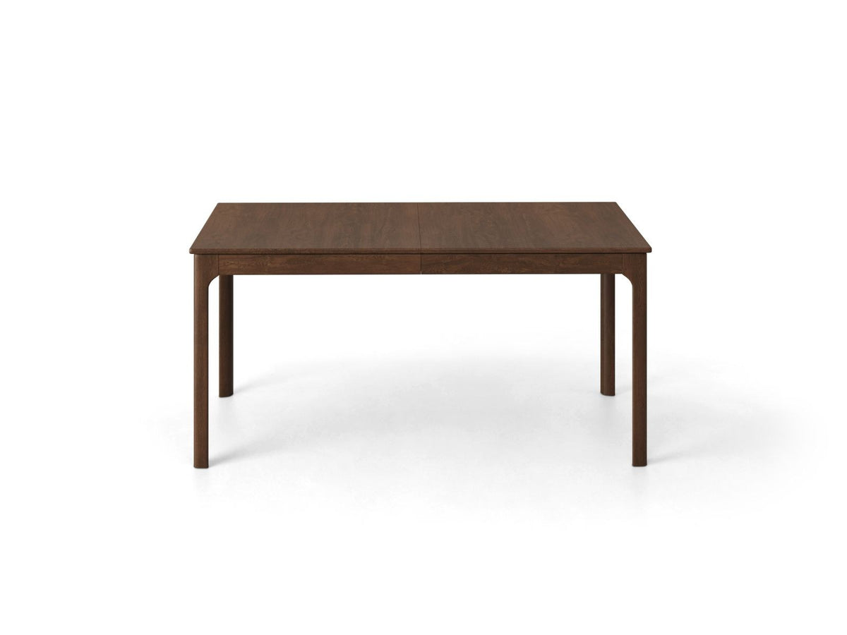 Ausziehbarer Esstisch Dinan mit Tischplatte aus Eichenfurnier und Beinen aus Eichenholz, Farbton Natural Oak Veneer-Wood, rechteckige Form.