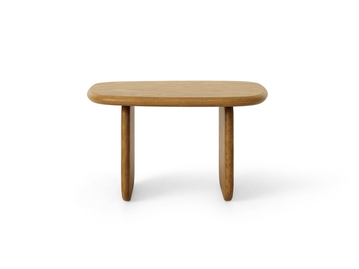 Couchtisch Sora aus Hartholz mit Eichenfurnier in Black Oak-Wood, rechteckige Form mit Holzbeinen, Höhe 42 cm, Breite 75 cm, Tiefe 60 cm.