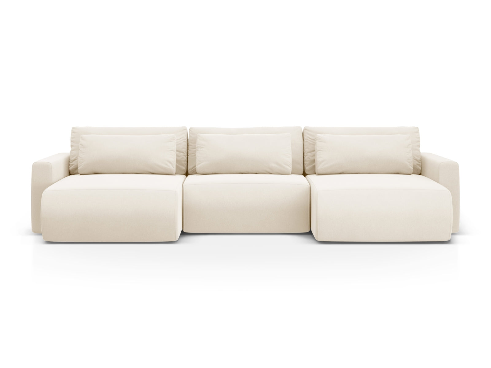 Belfast Velour Panoramic Sofa with Box and Sleeping Function 4 Sitzer in Ivory präsentiert im Onlineshop von KAQTU Design AG. 5er Sofa ist von Cosmopolitan Design