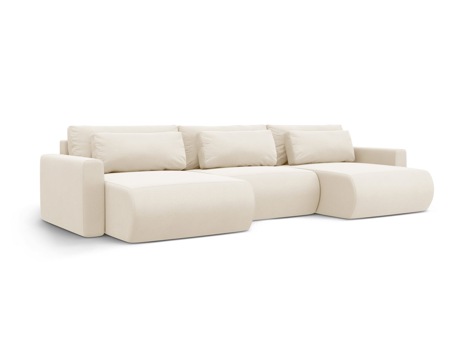Modernes Belfast Velour Panoramic Sofa in Ivory, 4-Sitzer mit praktischem Stauraum und ausziehbarer Schlaffunktion für vielseitige Nutzung.