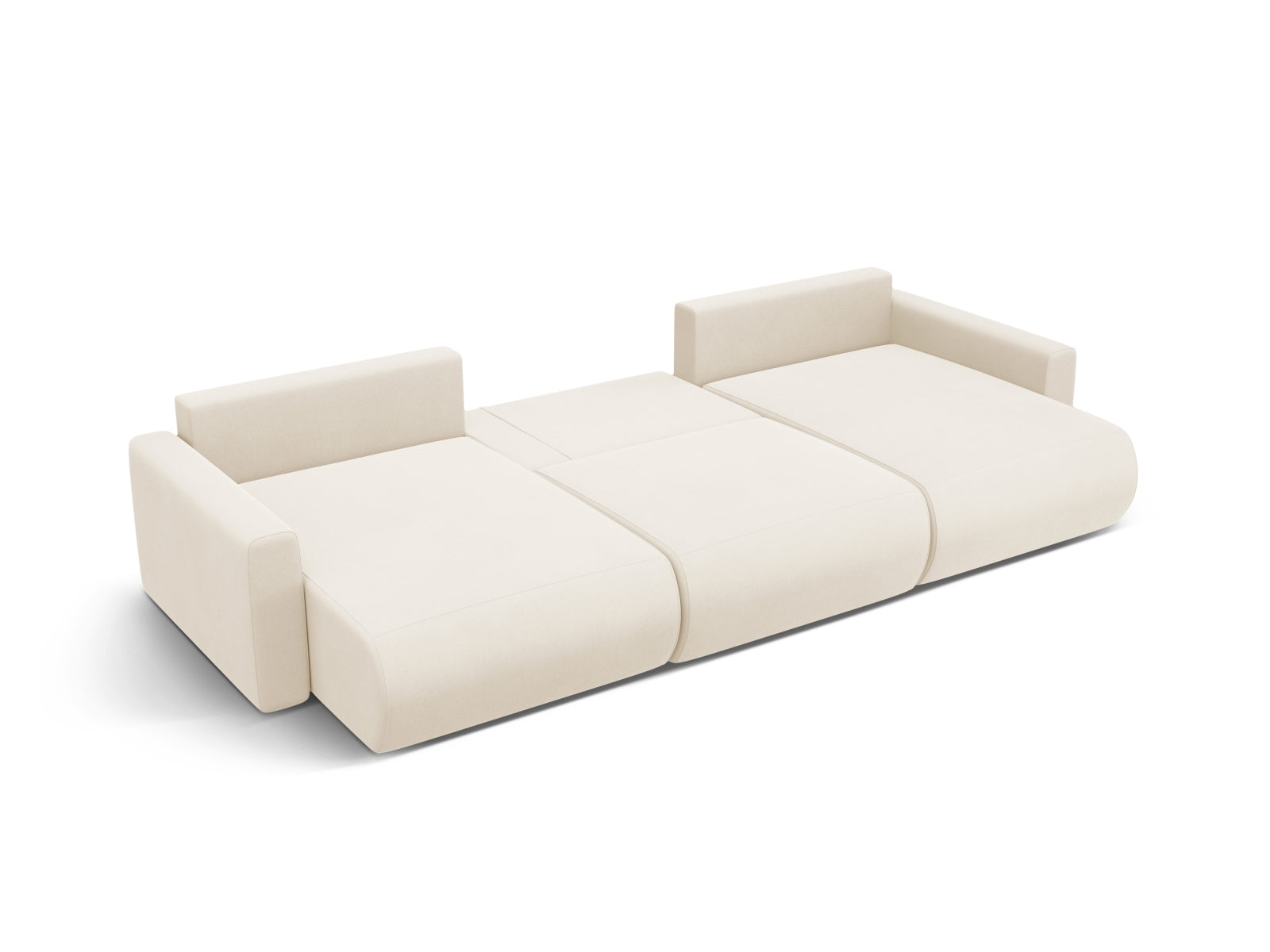 Stilvolles Belfast Velour Panoramic Sofa in Ivory, 4-Sitzer mit praktischem Stauraum und umwandelbarer Schlaffunktion für zusätzlichen Komfort.