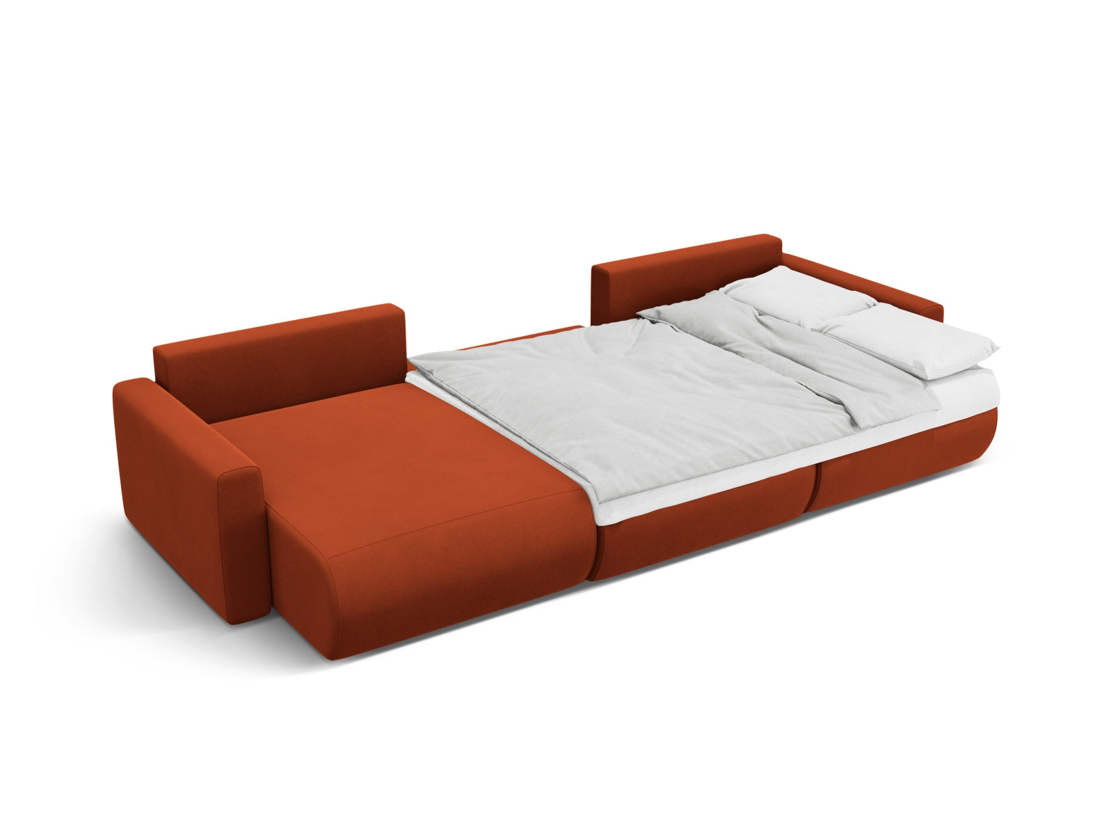 Elegantes Belfast Velour Panoramic Sofa in Auburn, 4-Sitzer mit cleverem Stauraum und wandelbarer Schlaffunktion für entspannte Stunden.