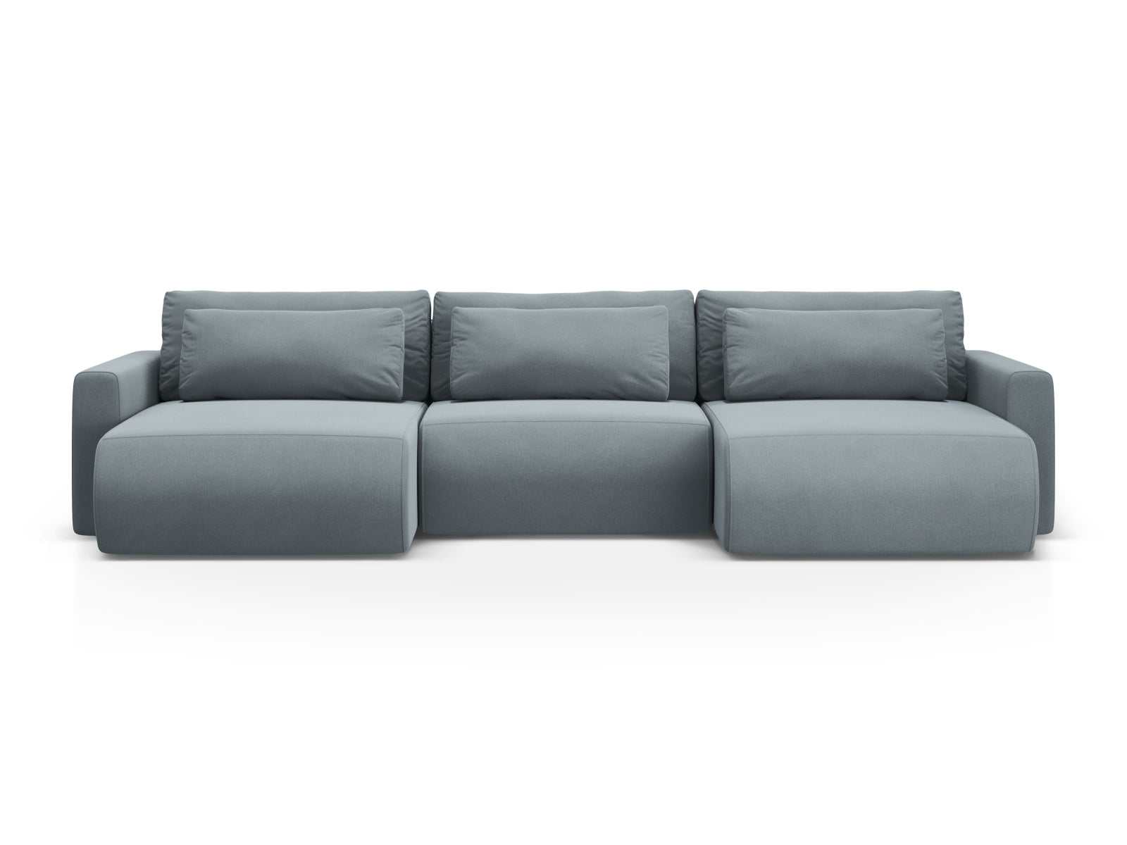Belfast Velour Panoramic Sofa with Box and Sleeping Function 4 Sitzer in Blue Grey präsentiert im Onlineshop von KAQTU Design AG. 5er Sofa ist von Cosmopolitan Design