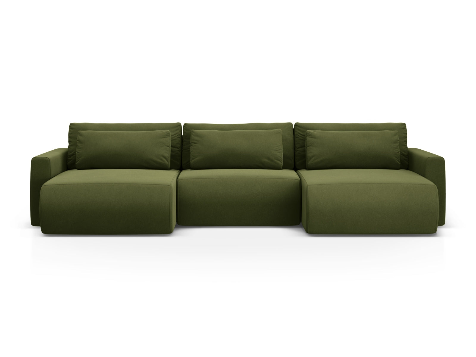 Belfast Velour Panoramic Sofa with Box and Sleeping Function 4 Sitzer in Army Green präsentiert im Onlineshop von KAQTU Design AG. 5er Sofa ist von Cosmopolitan Design