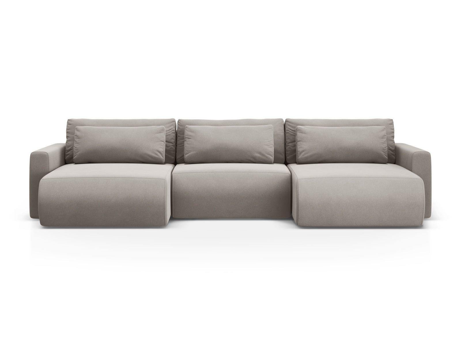 Belfast Velour Panoramic Sofa with Box and Sleeping Function 4 Sitzer in Warm grey präsentiert im Onlineshop von KAQTU Design AG. 5er Sofa ist von Cosmopolitan Design