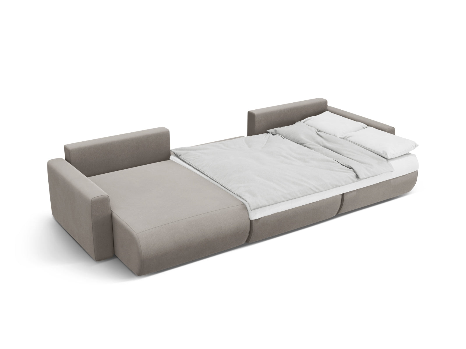 Entdecken Sie das stilvolle Belfast Velour Panoramic Sofa von Cosmopolitan Design – ein 4-Sitzer mit Schlafoption und praktischem Stauraum für Ihr Zuhause.