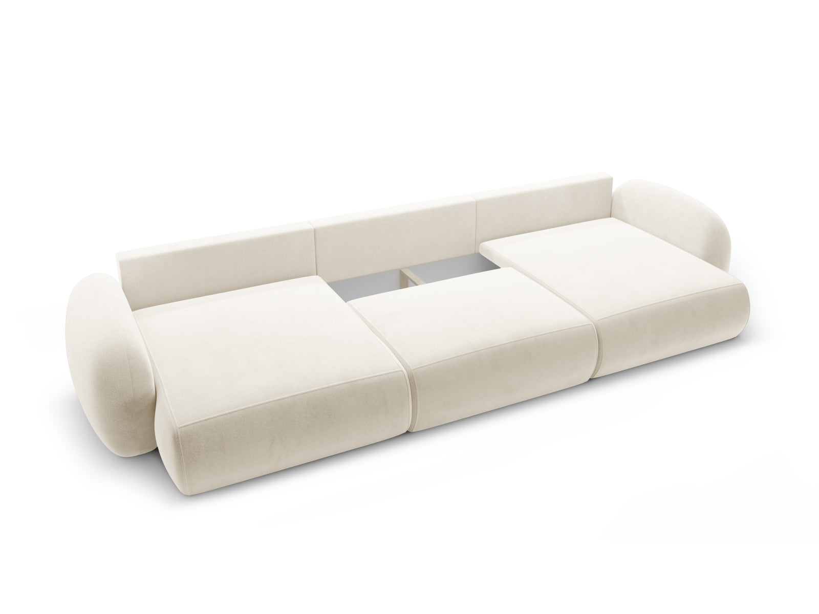 Entdecken Sie das elegante Tonale Velour Panoramic Ecksofa rechts von Cosmopolitan Design – ein 5-Sitzer mit praktischer Schlaffunktion und integriertem Stauraum.