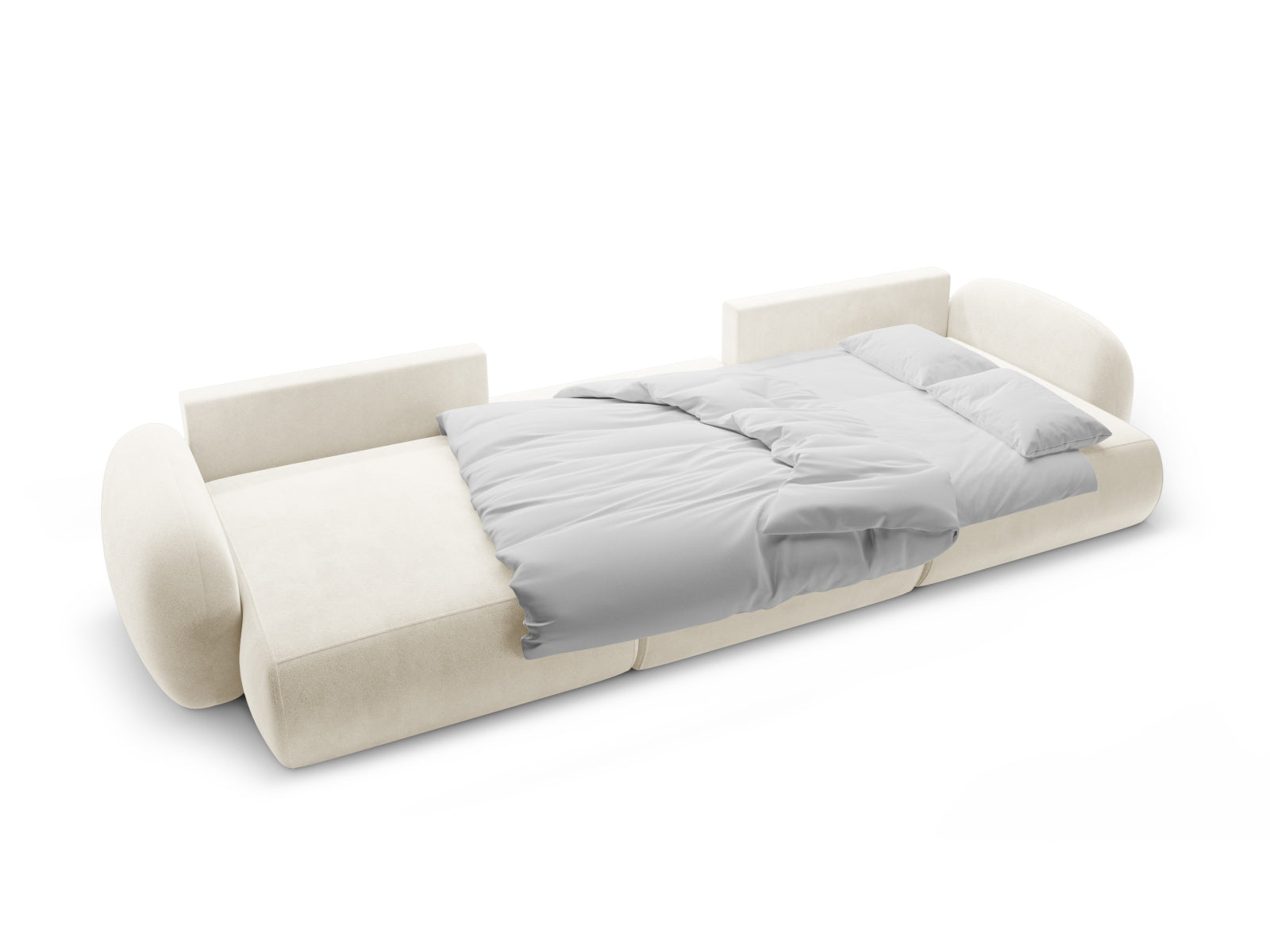 Modernes 5-Sitzer Ecksofa in Velours mit Schlaffunktion und Stauraum, perfekt für gemütliche Abende und stilvolle Einrichtung.
