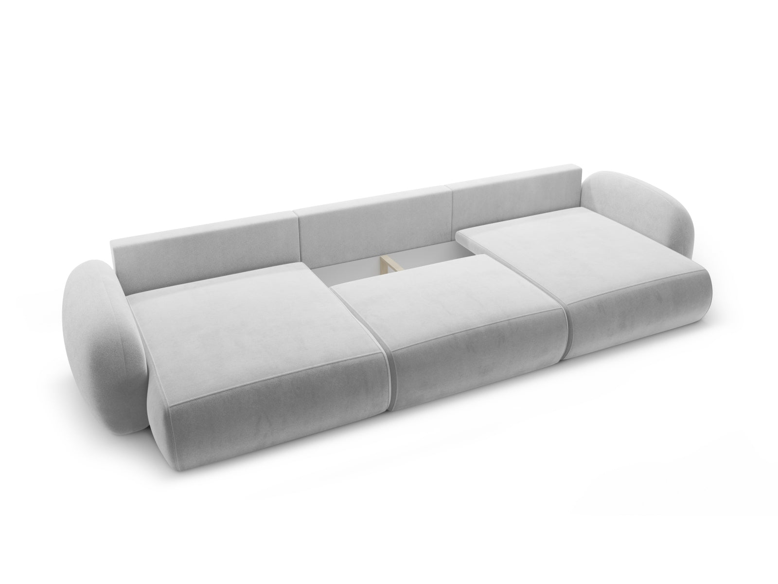Elegantes 5-Sitzer Ecksofa in hochwertigem Velours, rechtsseitig, mit praktischer Schlaffunktion und integriertem Stauraum für zusätzlichen Komfort.