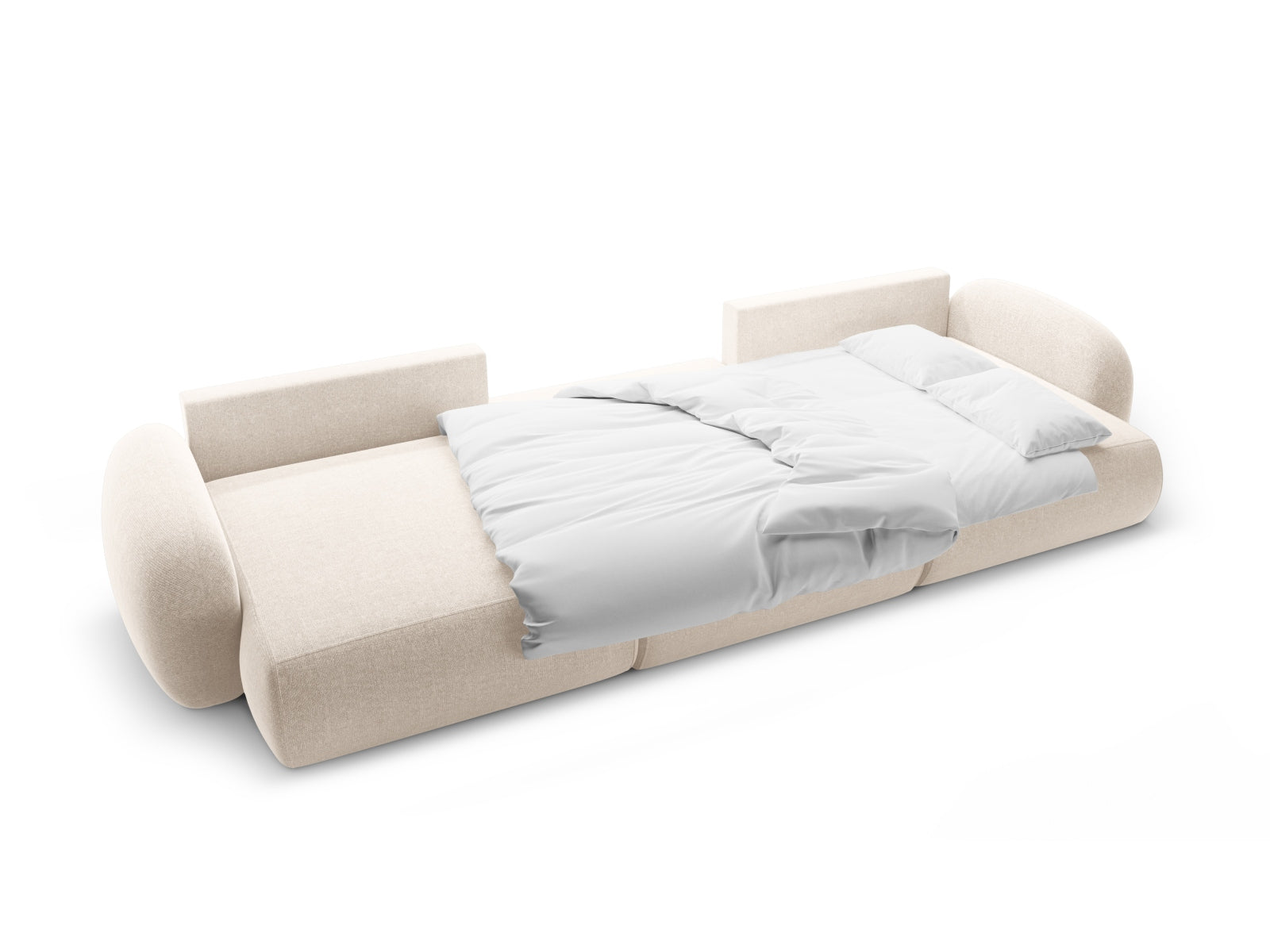Stylisches 5-Sitzer Sofa Tonale in hellem Beige, ausgestattet mit praktischem Stauraum und einer komfortablen Schlaffunktion für Gäste.
