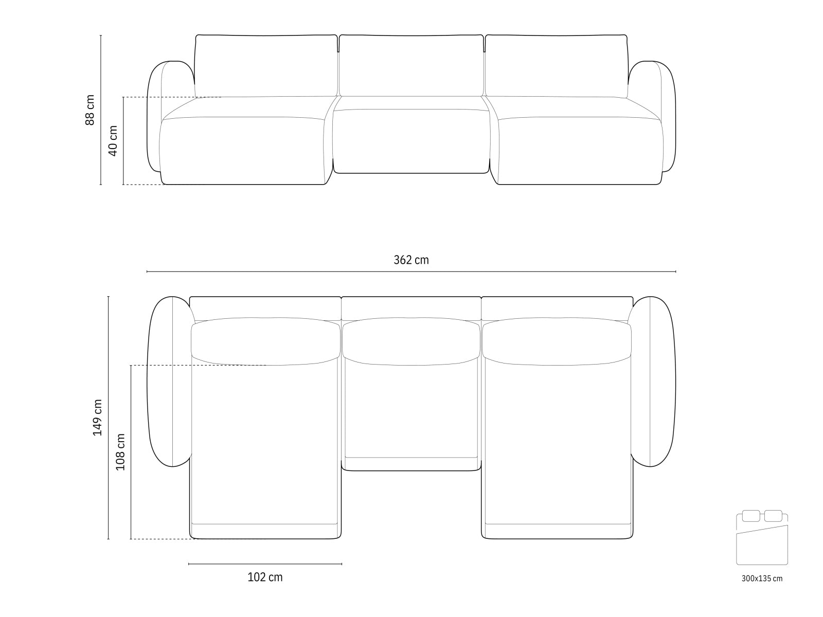 Elegantes 5-Sitzer Sofa Tonale in Dunkelbeige, bietet praktischen Stauraum und eine komfortable Schlaffunktion für vielseitige Nutzung.