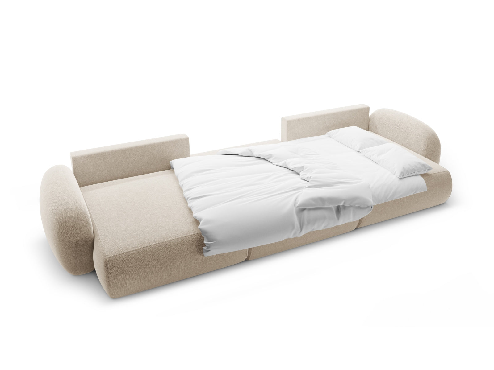 Stylisches 5-Sitzer Sofa Tonale in sanftem Dunkelbeige, ausgestattet mit praktischem Stauraum und einer komfortablen Schlaffunktion.