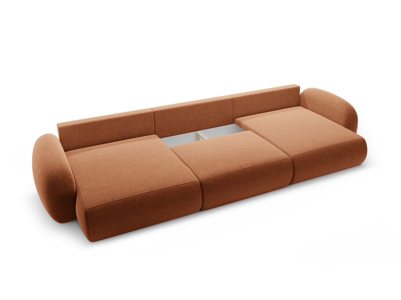 Elegantes 5-Sitzer Sofa Tonale Panoramic in Brick-Eden, ideal für stilvolle Wohnräume, mit praktischem Stauraum und flexibler Schlaffunktion.