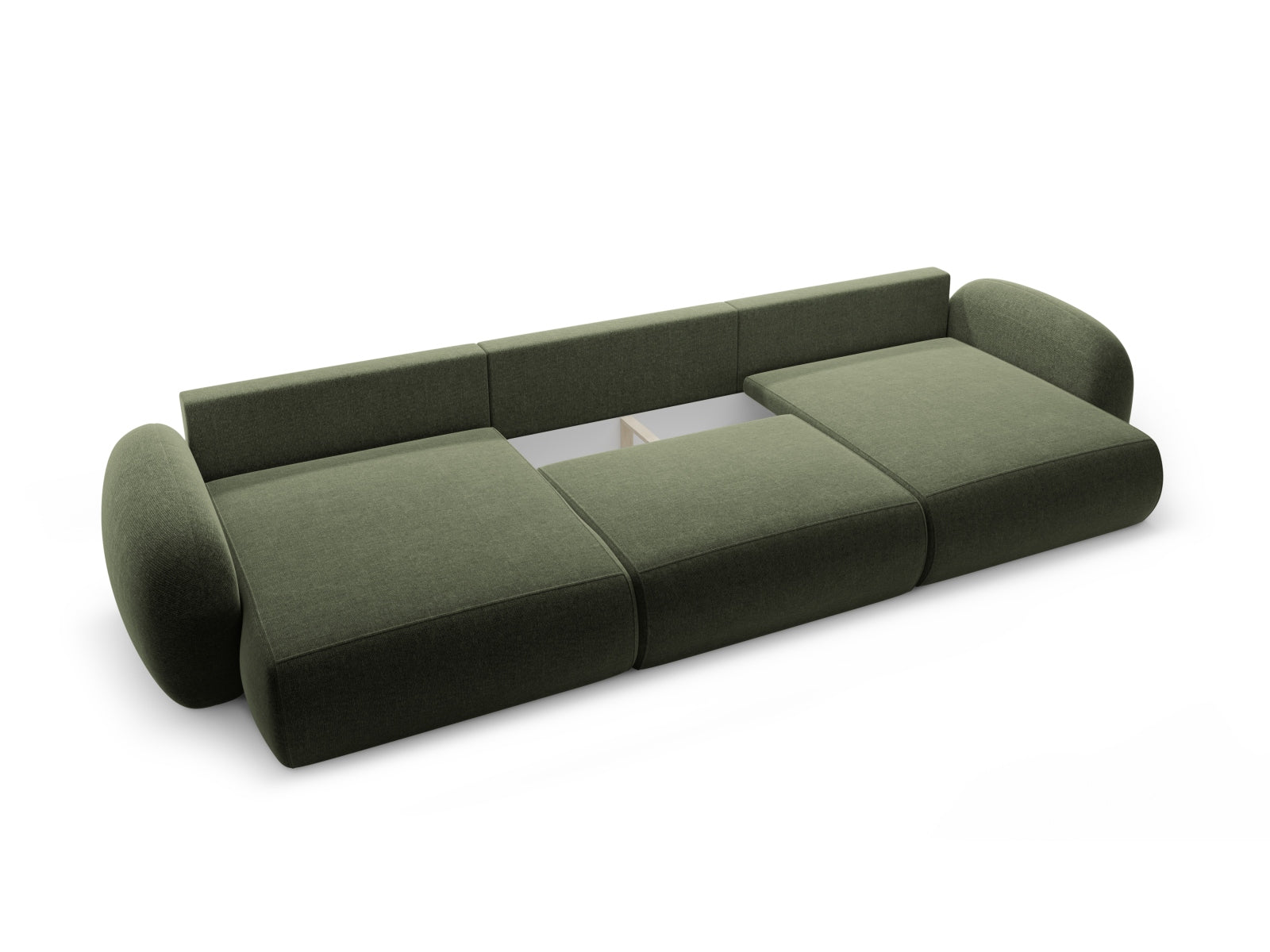 Elegantes 5-Sitzer Sofa Tonale Panoramic in Green-Eden, ideal für stilvolle Wohnräume, mit praktischem Stauraum und umwandelbarer Schlaffunktion.