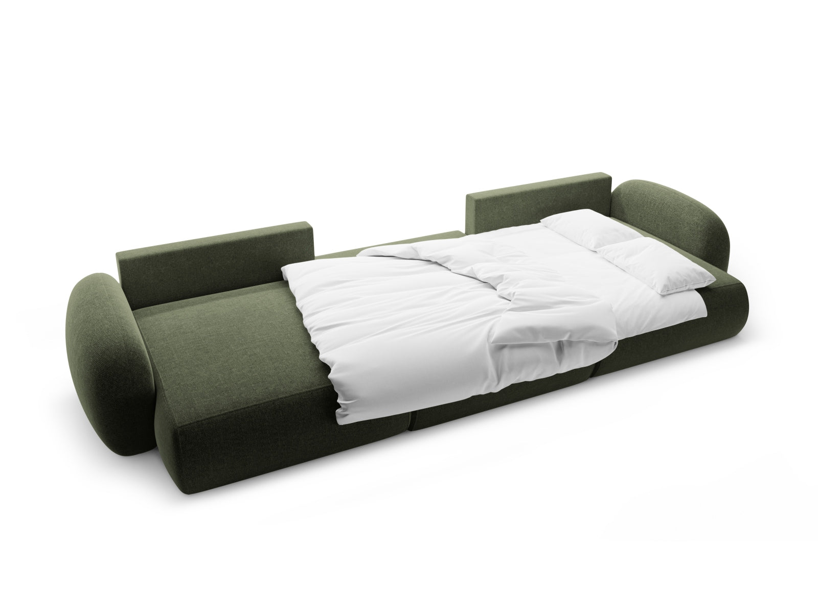 Modernes 5-Sitzer Sofa Tonale Panoramic in der Farbe Green-Eden, bietet zusätzlichen Stauraum und eine komfortable Schlaffunktion für Gäste.