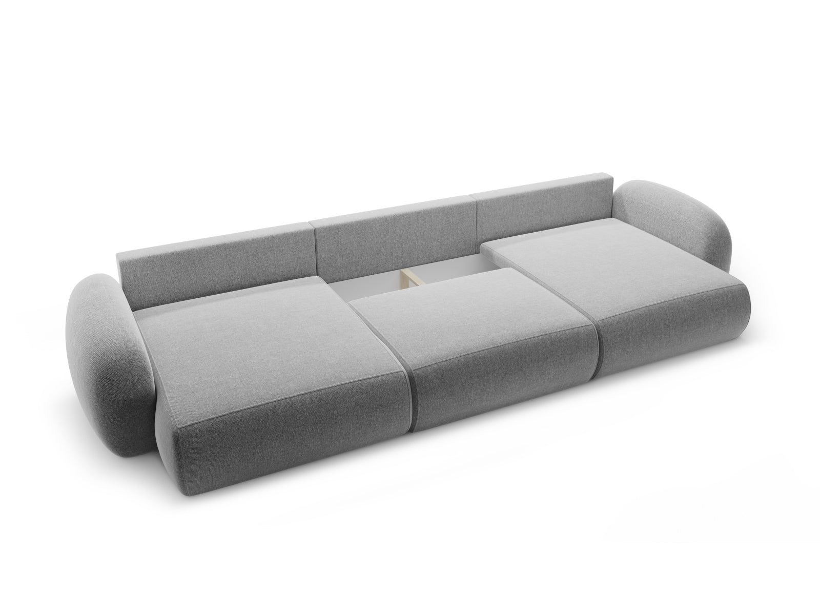 Elegantes 5-Sitzer Sofa Tonale in dezentem Hellgrau, ideal für Wohnräume, bietet Stauraum und verwandelt sich mühelos in ein Bett.