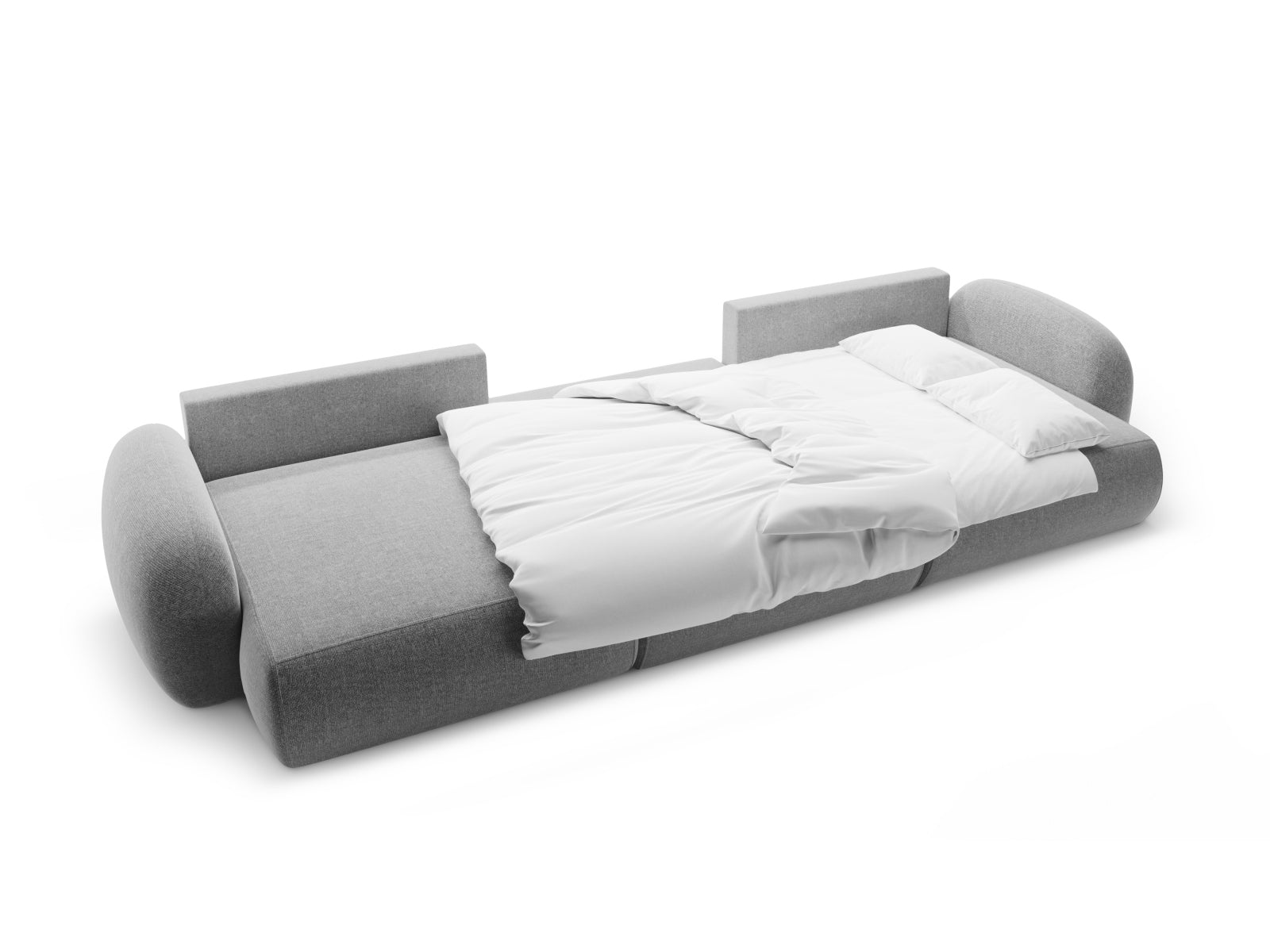 Stylisches 5-Sitzer Sofa Tonale in sanftem Hellgrau, ausgestattet mit praktischem Stauraum und einer komfortablen Schlaffunktion für Gäste.