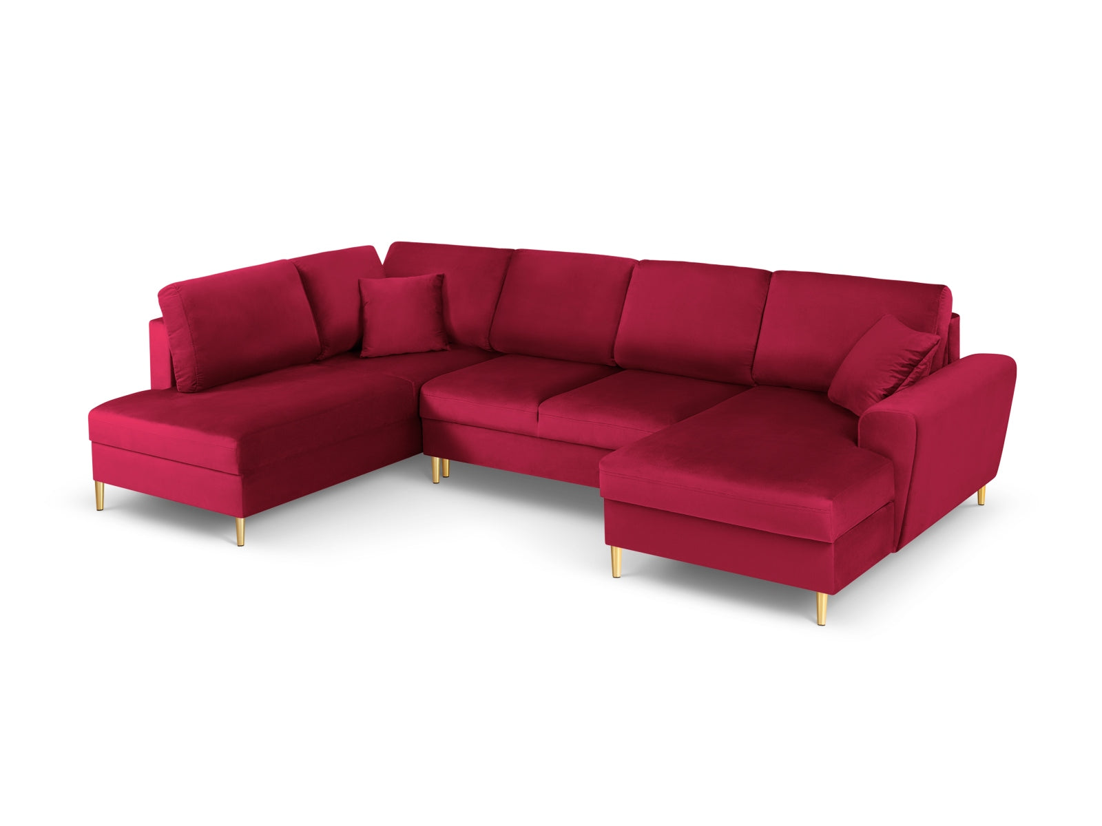 Kyoto Velour Panoramic Ecksofa links mit Stauraum und Schlaffunktion 7 Sitzer 194cm in Red-Riviera präsentiert im Onlineshop von KAQTU Design AG. Bettsofa links ist von Cosmopolitan Design