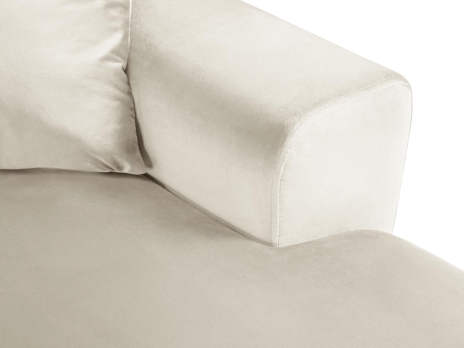 Stilvolles Kyoto Velour Panoramic Ecksofa links in sanftem Beige, 7 Sitzer mit cleverem Stauraum und komfortabler Schlaffunktion für entspannte Momente.
