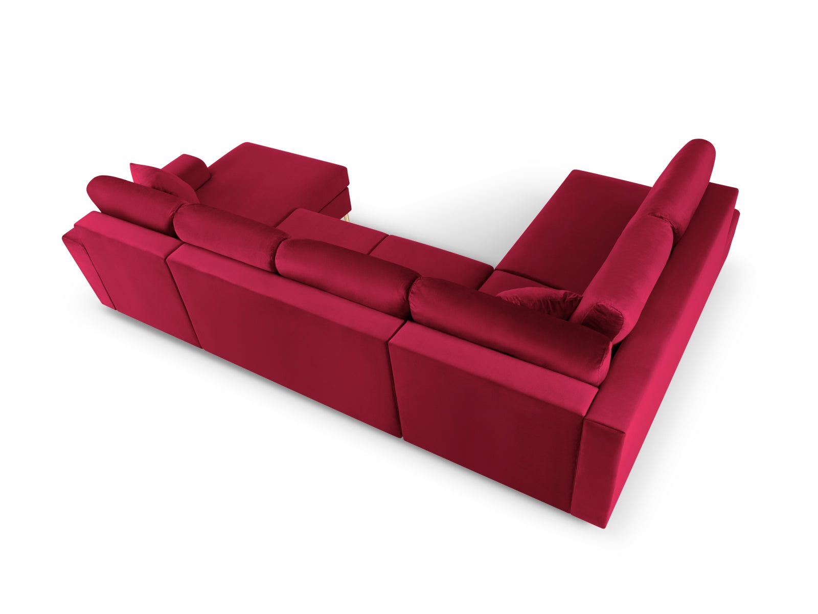Stylisches Kyoto Velour Panoramic Ecksofa links, 7-Sitzer mit cleverem Stauraum und komfortabler Schlaffunktion für entspannte Momente.