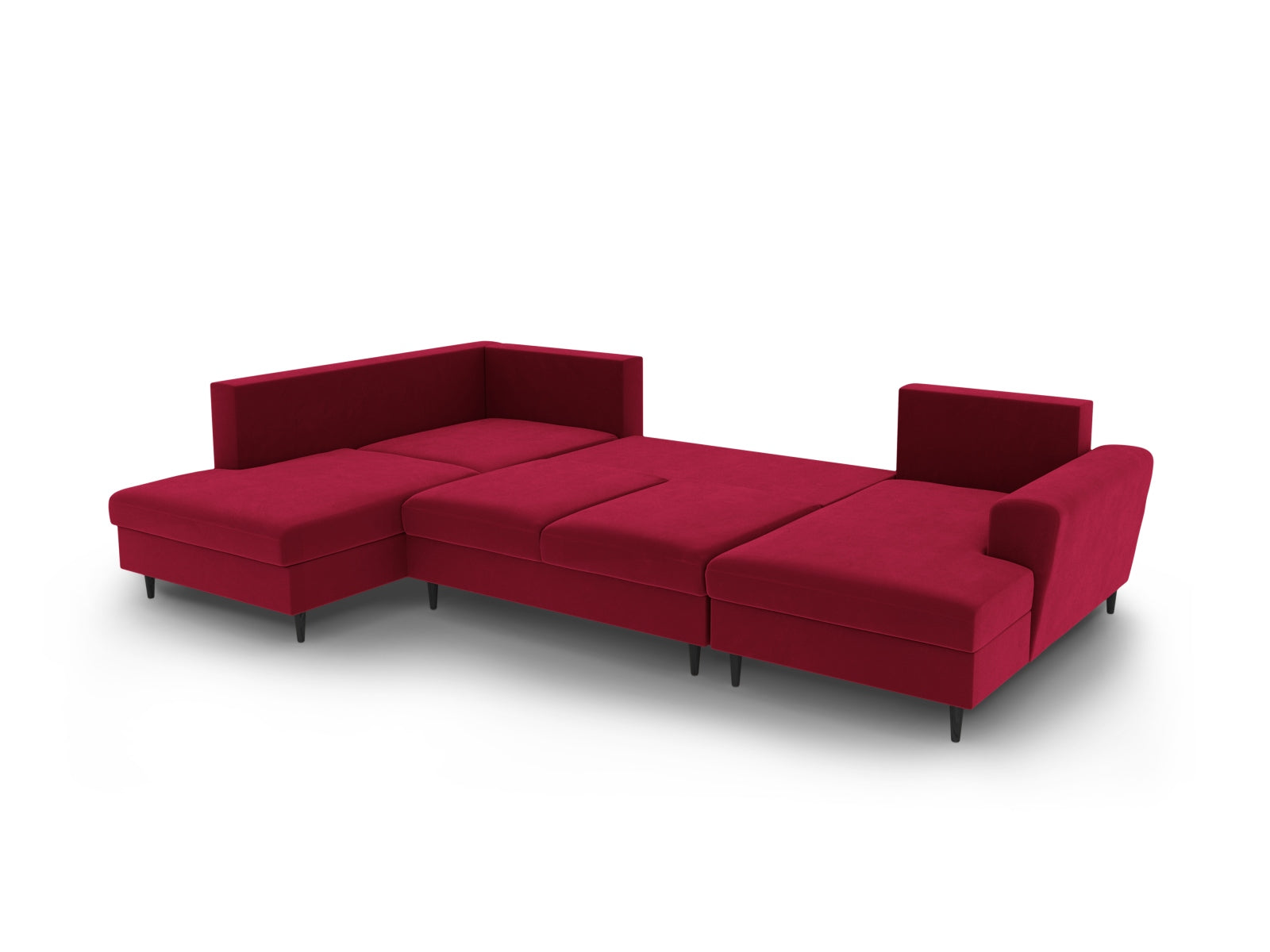 Stylisches Kyoto Velour Panoramic Sofa in Rot, 7-Sitzer mit cleverem Stauraum und ausziehbarer Schlaffunktion für entspannte Stunden.